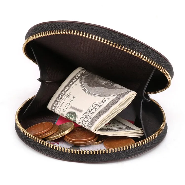 (Ø115mm) Leather Coin Purse Vintage Wallet Wallet with Hand Strap - Black