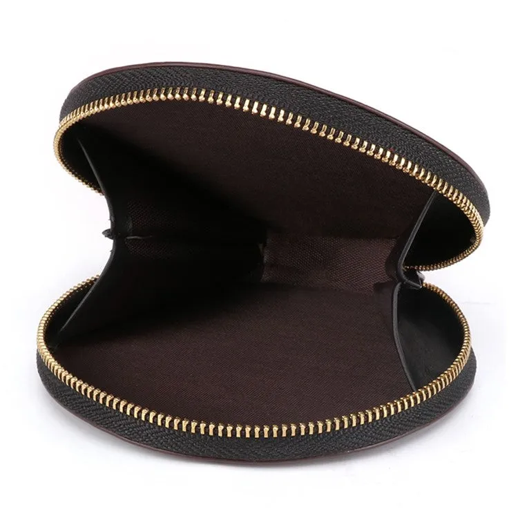 (Ø115mm) Leather Coin Purse Vintage Wallet Wallet with Hand Strap - Black