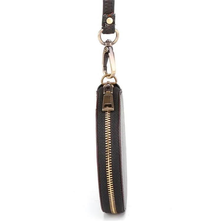 (Ø115mm) Leather Coin Purse Vintage Wallet Wallet with Hand Strap - Black