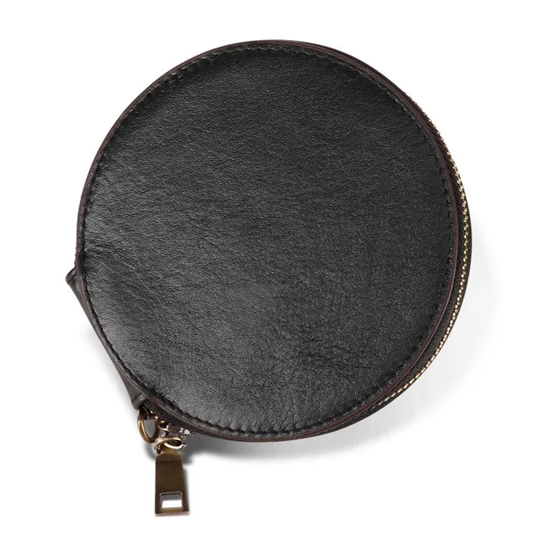 (Ø115mm) Leather Coin Purse Vintage Wallet Wallet with Hand Strap - Black