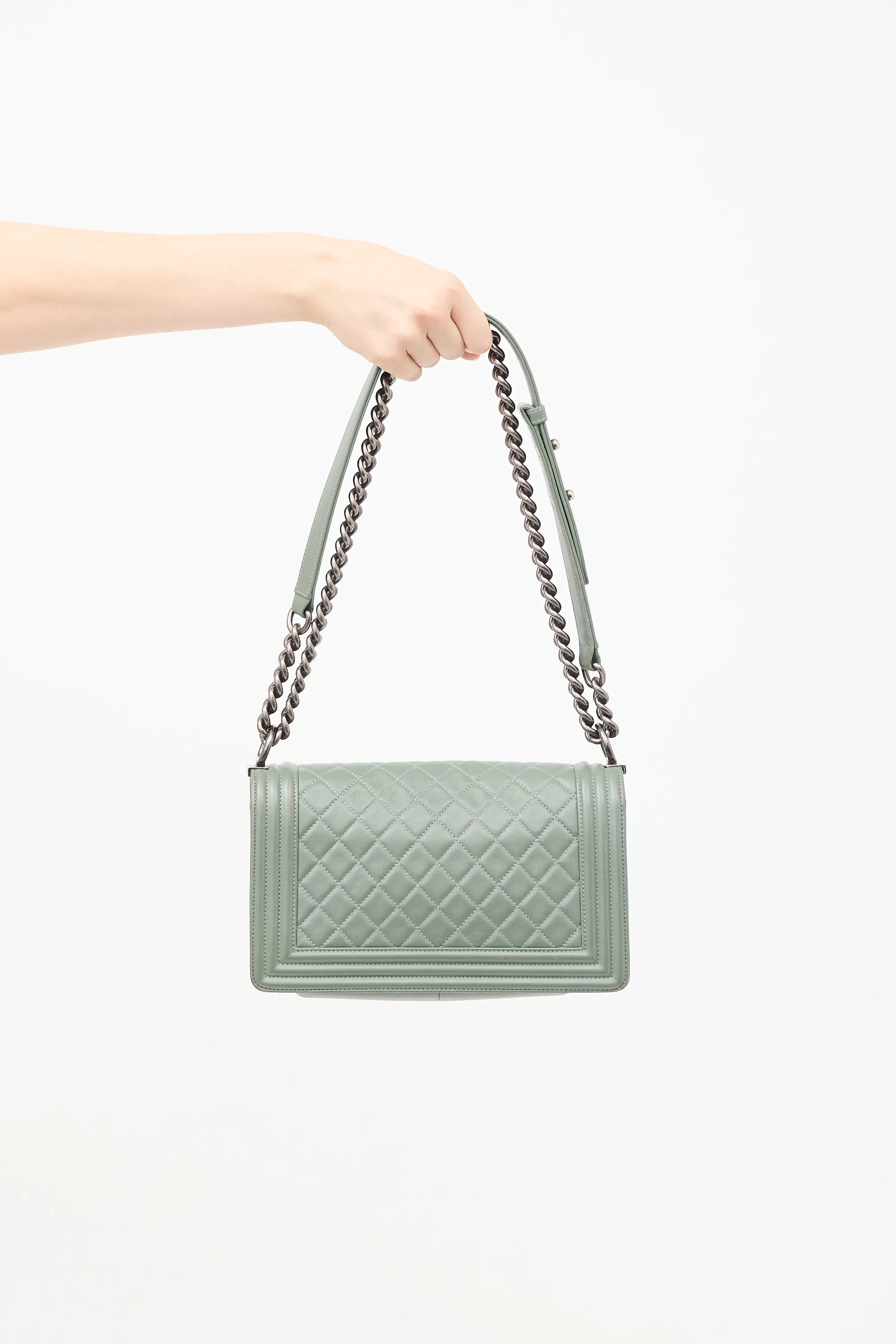 2017 Sage Green Quilted Leather Medium Boy Bag