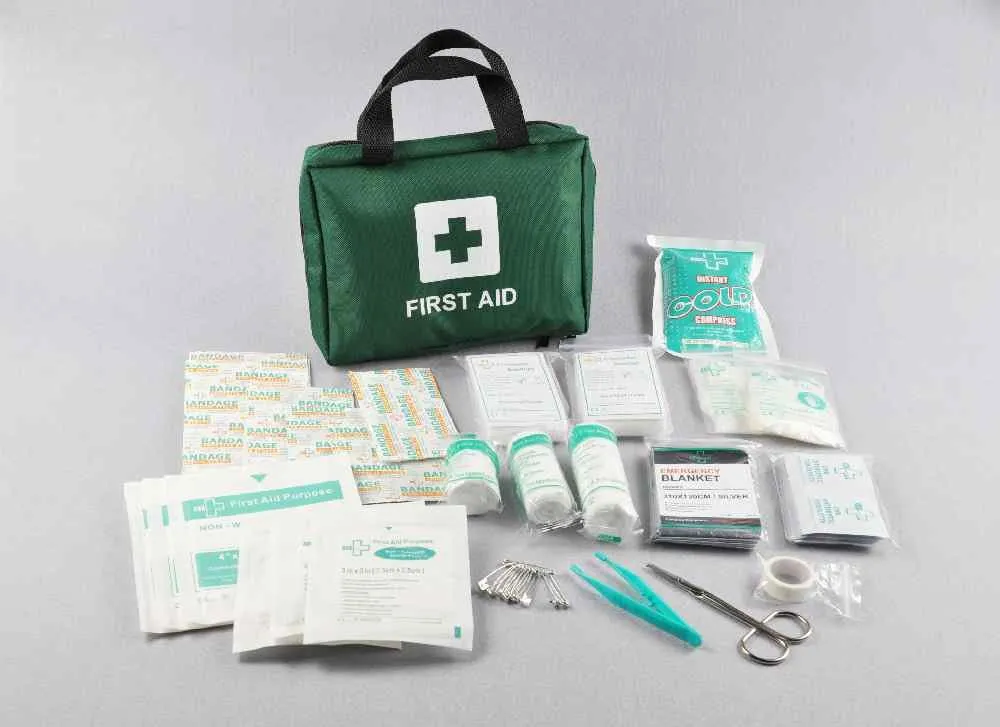 99pcs Supreme First Aid Kit Bag - Inc. Eye Wash, Crepe, Ice Pack, Thermal Blanket - Home, Office, Vehicle, Workplace, Travel, Camping (Green) Green