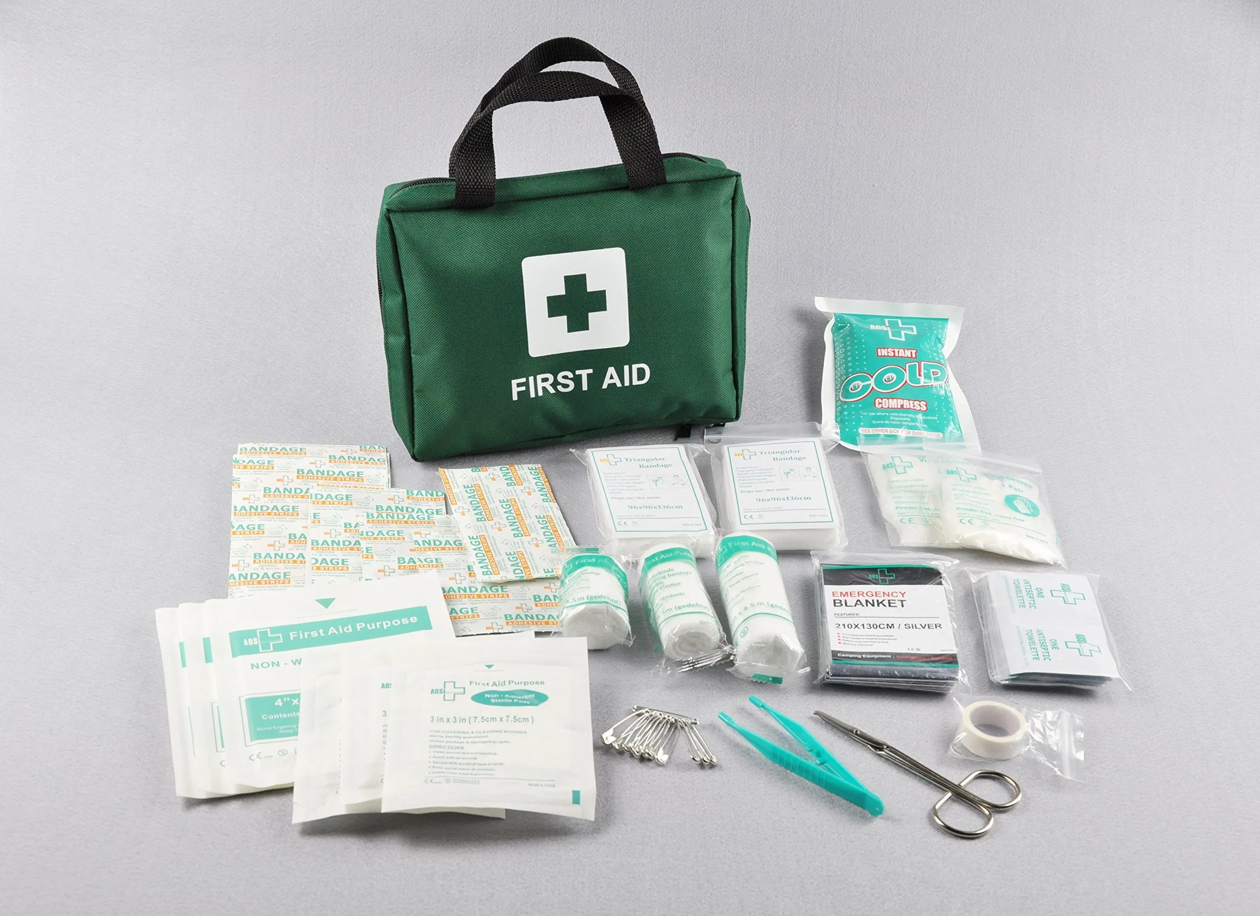 99pcs Supreme First Aid Kit Bag - Inc. Eye Wash, Crepe, Ice Pack, Thermal Blanket - Home, Office, Vehicle, Workplace, Travel, Camping (Green) Green
