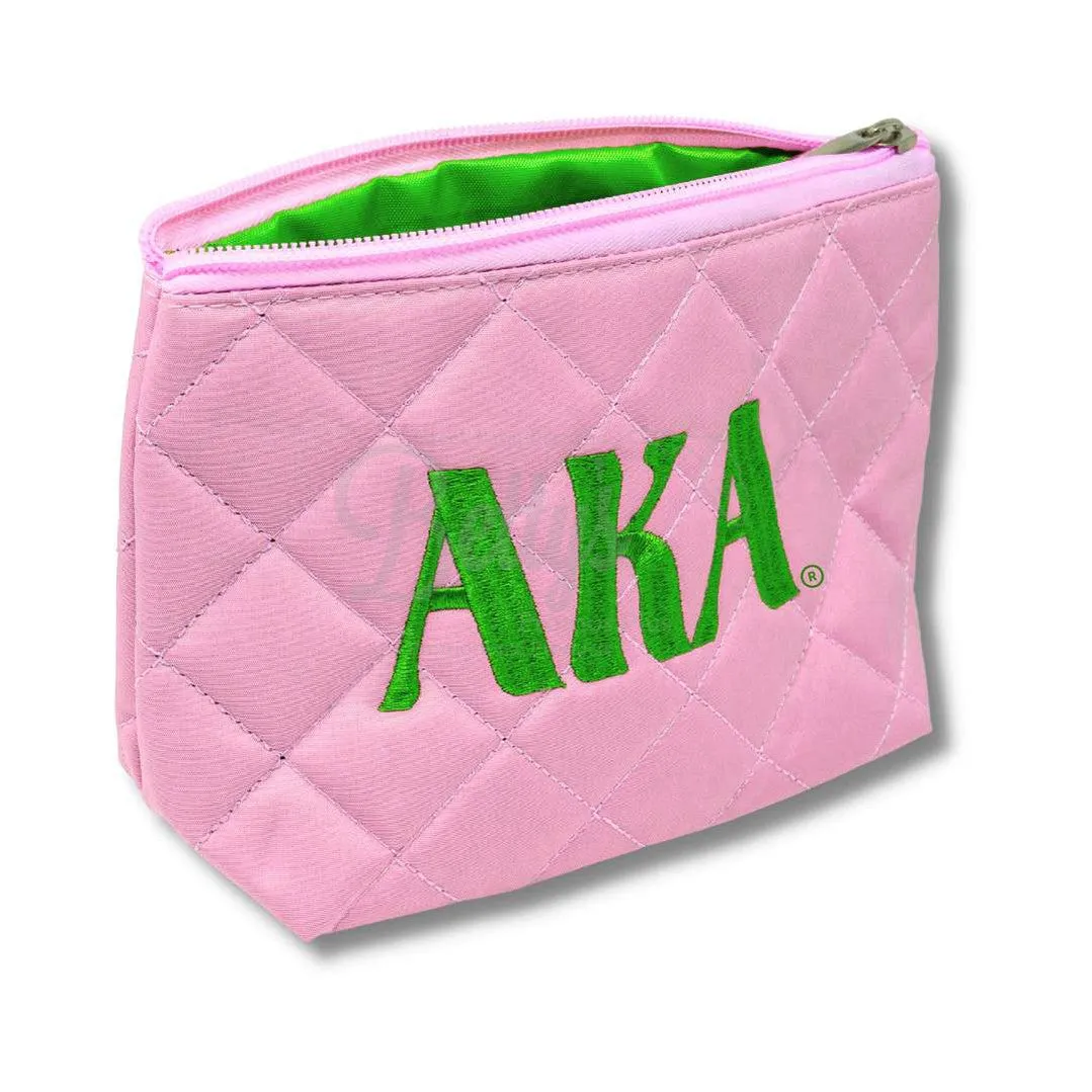 Alpha Kappa Alpha AKA Embroidered Greek Letters Quilted Cosmetic Case Makeup Bag