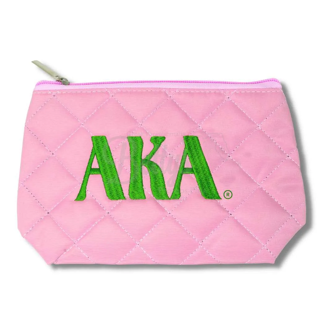 Alpha Kappa Alpha AKA Embroidered Greek Letters Quilted Cosmetic Case Makeup Bag