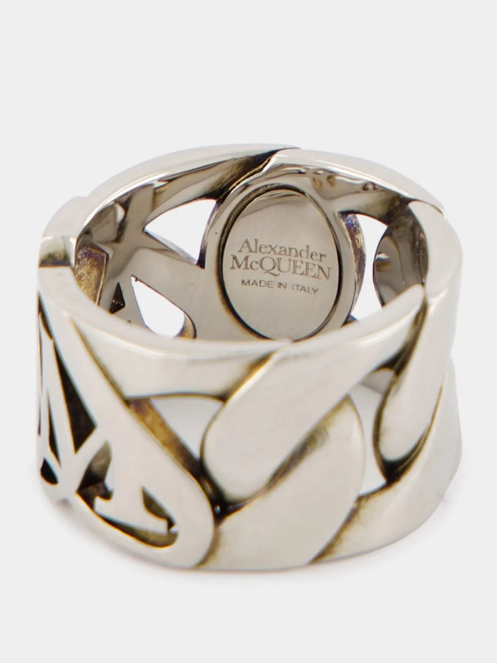 Antique Silver Seal Logo Chain Ring