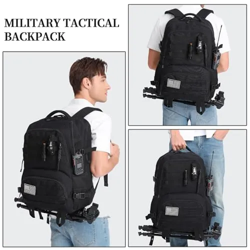 Aodethon Military Tactical Backpack for Men, 45L Bug Out Bag Molle Bag Large Army 3 Day Assault Pack Hiking Rucksack（Black）