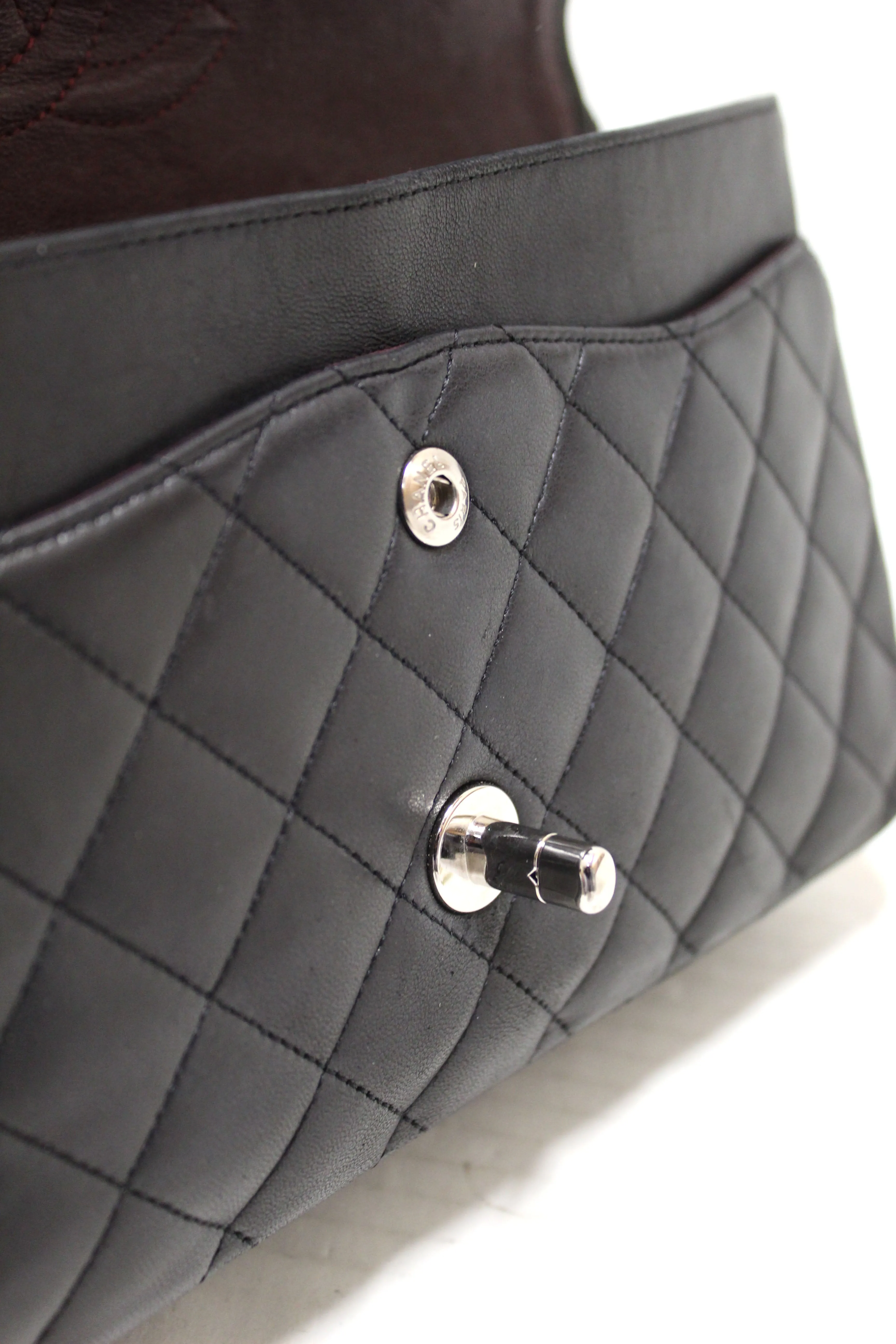 Authentic Chanel Black Lambskin Leather Medium Classic Flap Chain Bag