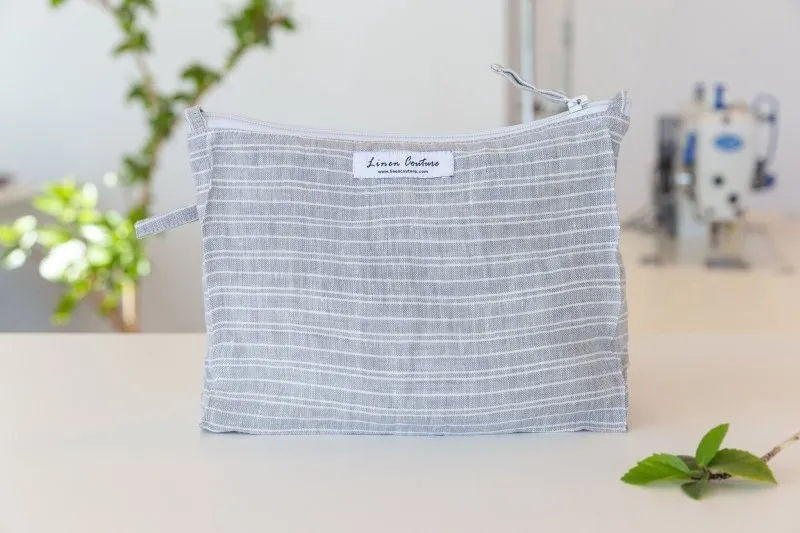 Baby Blue linen large makeup bag