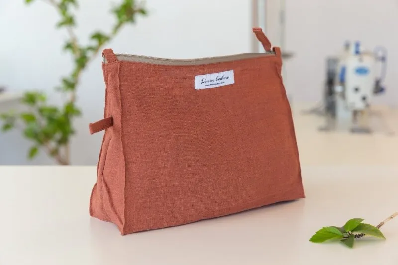 Baby Blue linen large makeup bag