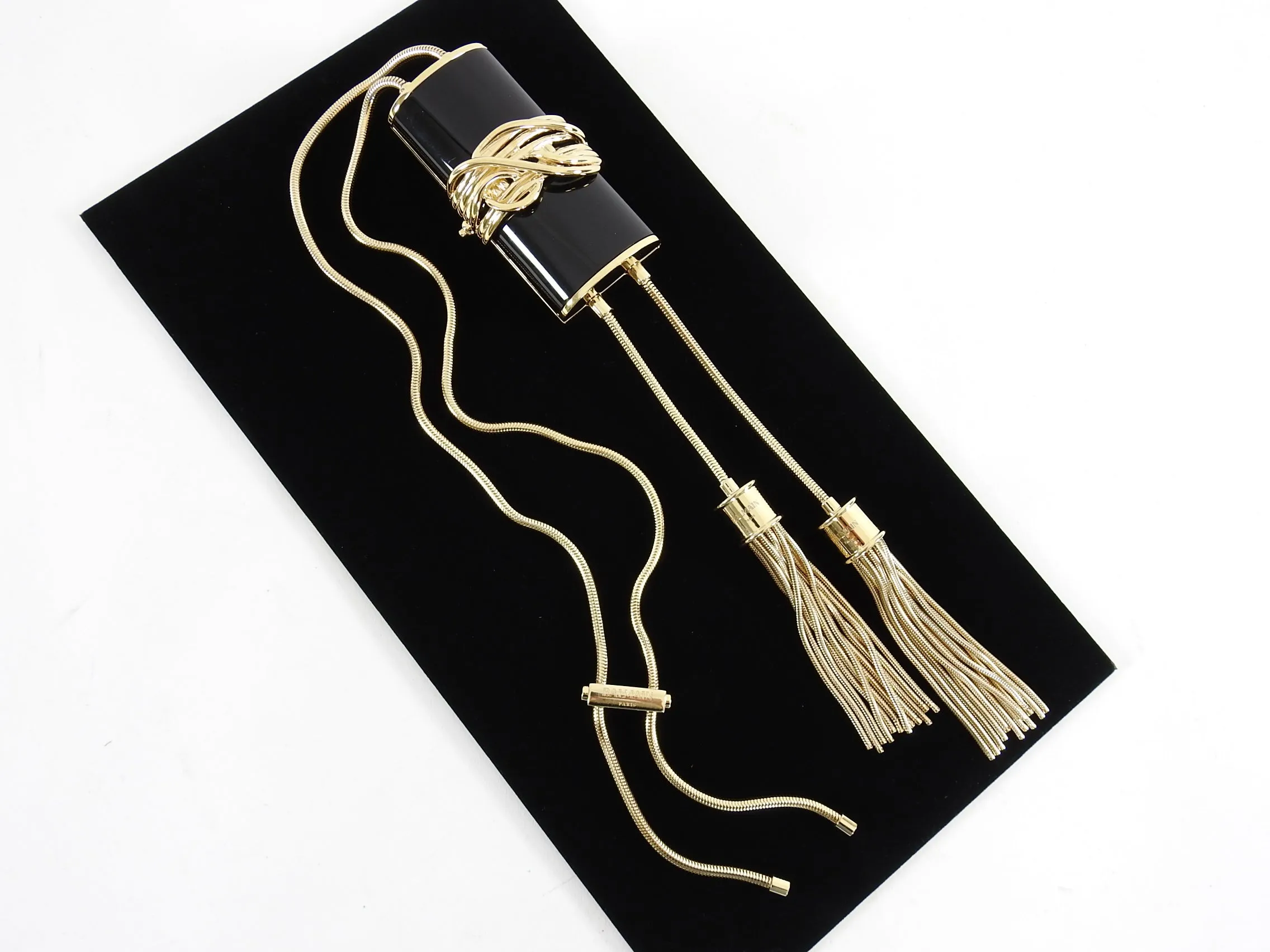 Balmain Gold Fringe Chain and Black Enamel Minaudiere Evening Bag