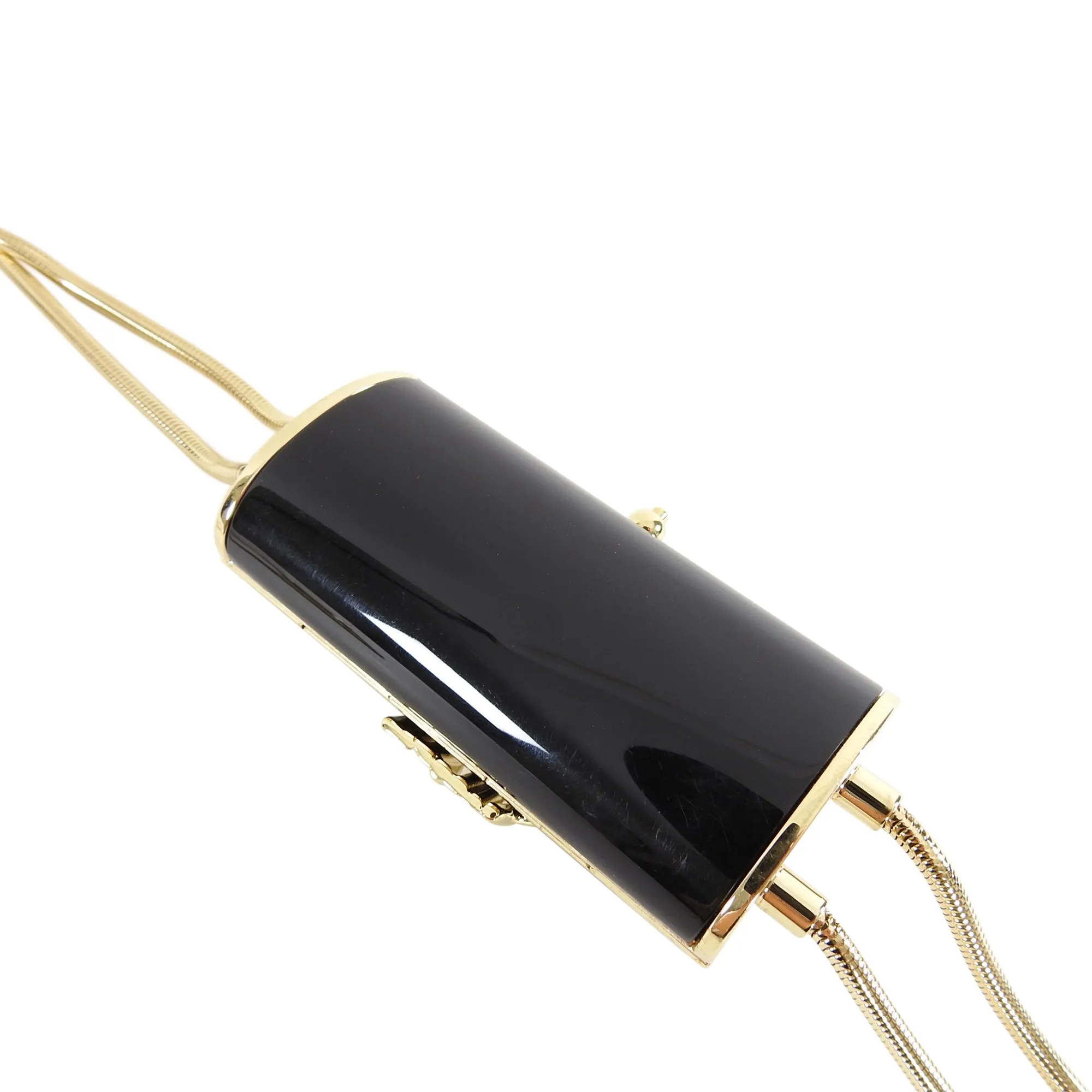 Balmain Gold Fringe Chain and Black Enamel Minaudiere Evening Bag