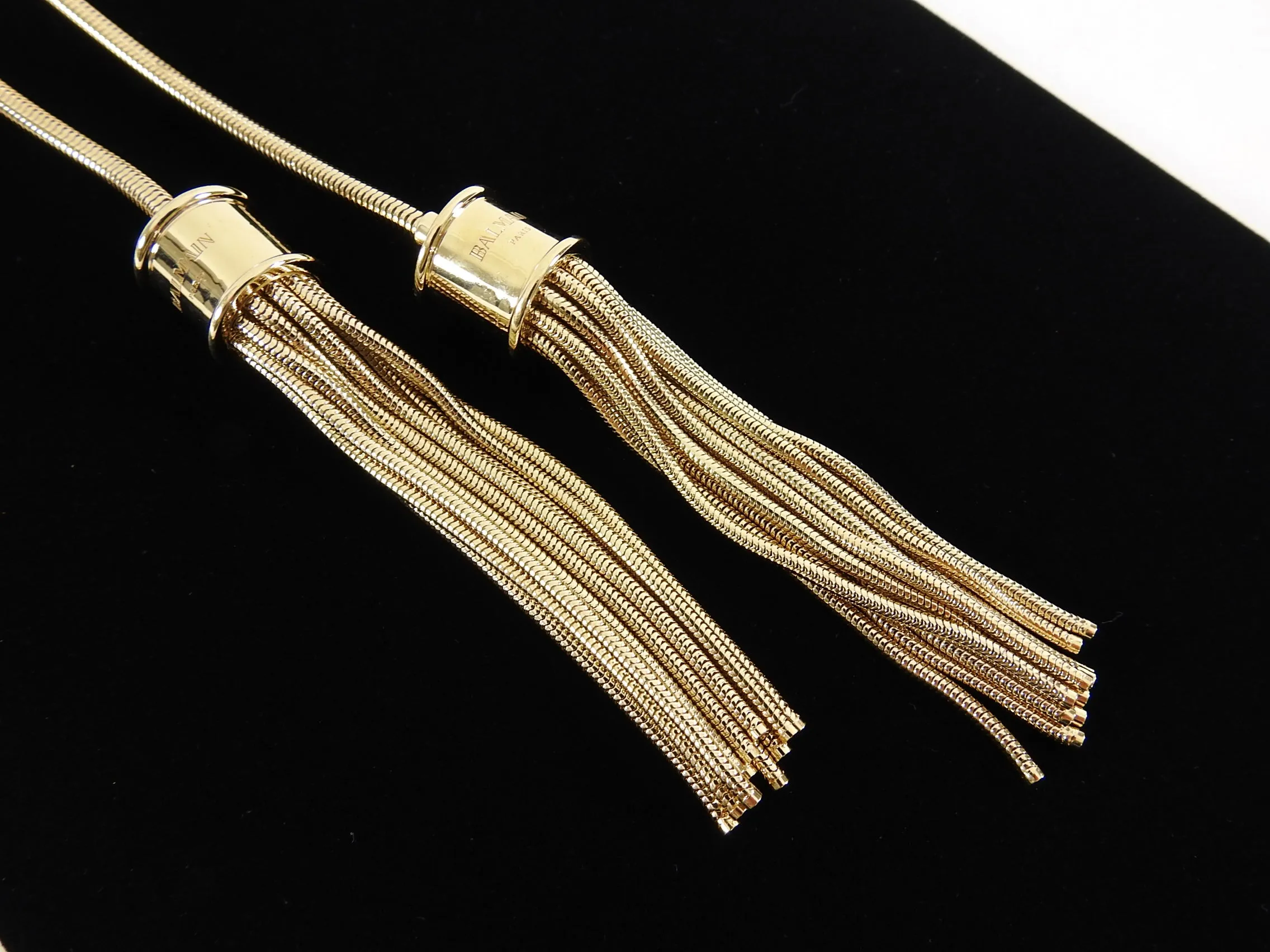 Balmain Gold Fringe Chain and Black Enamel Minaudiere Evening Bag