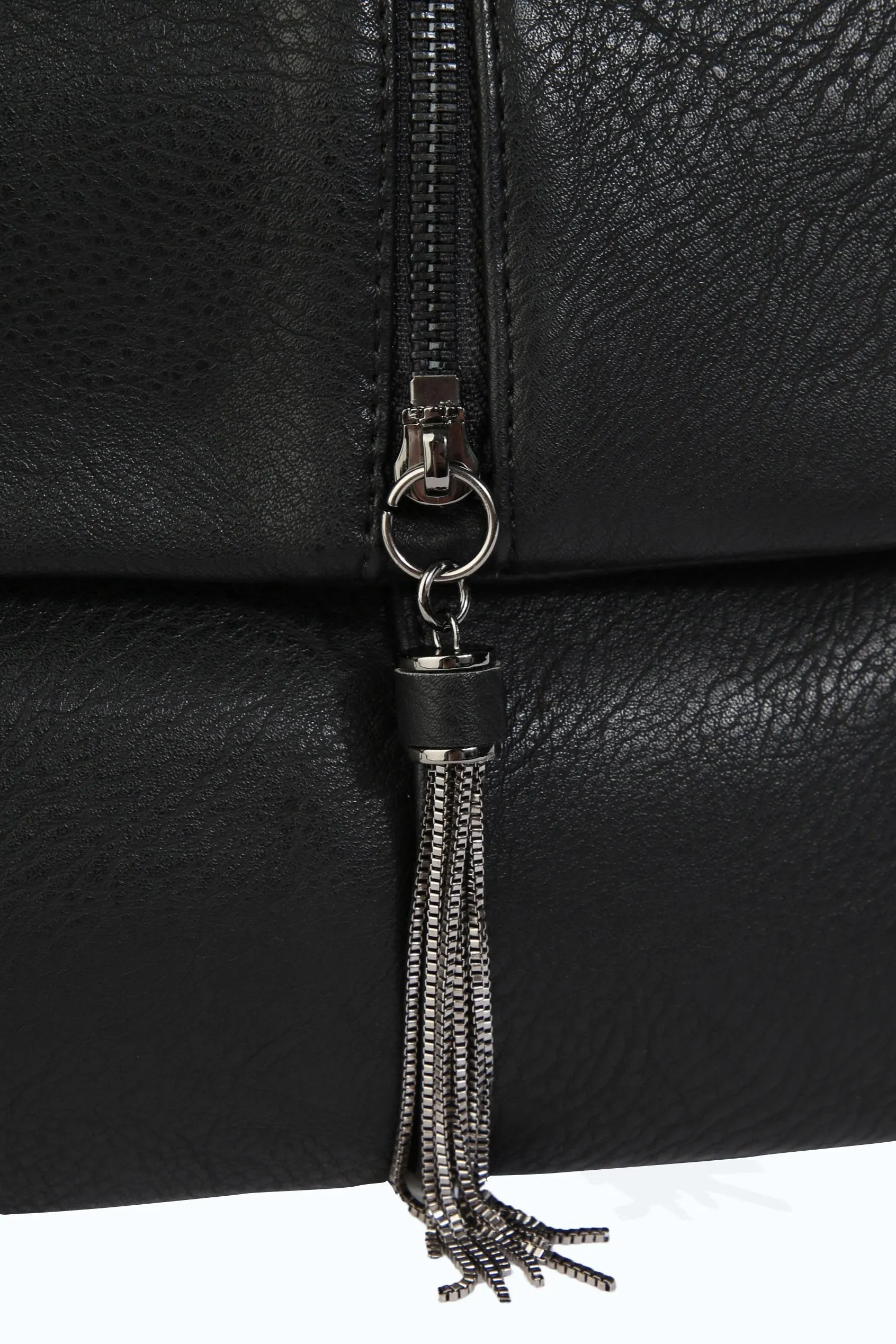 Black Fold Over Tassel Clutch