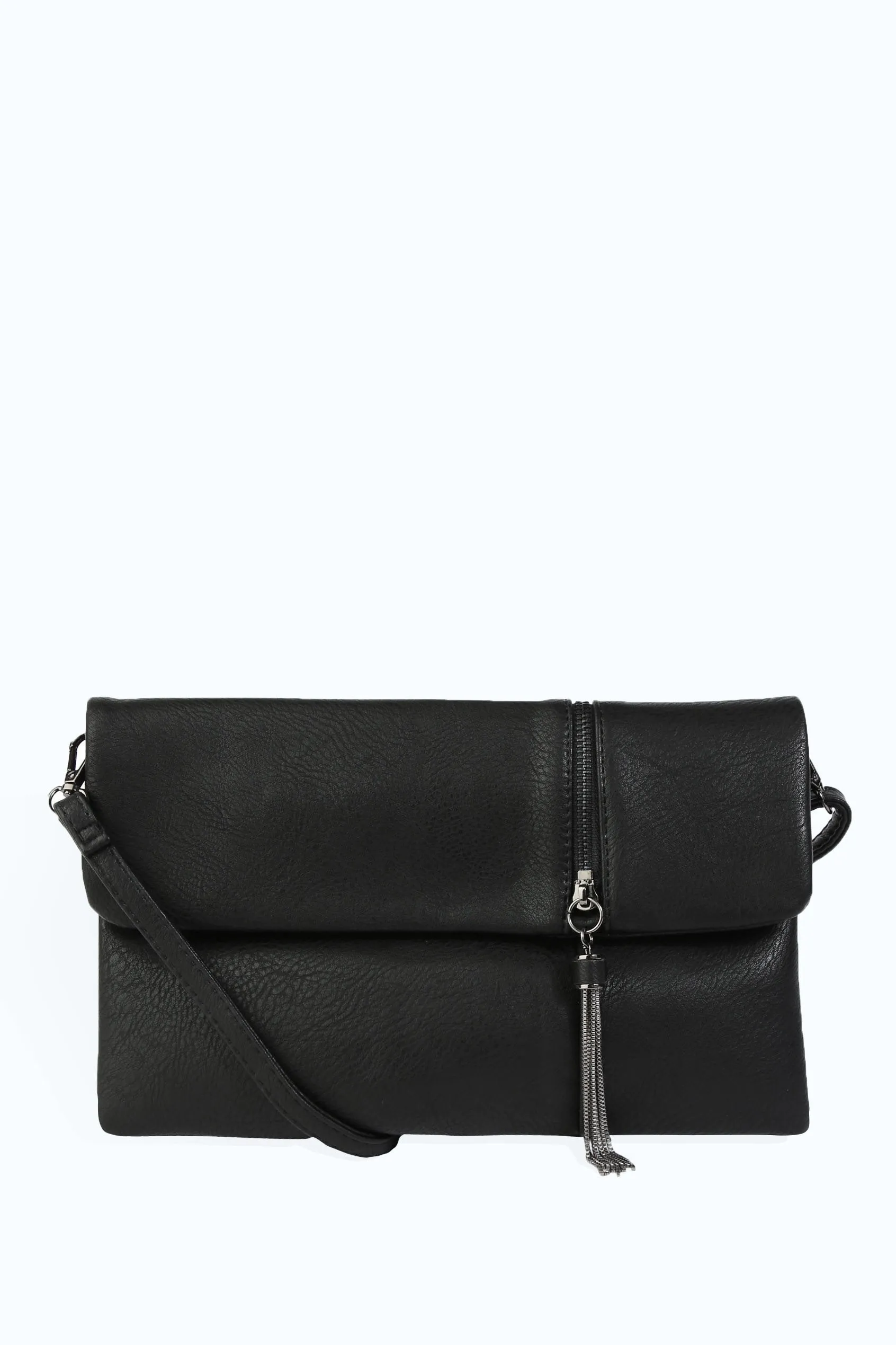 Black Fold Over Tassel Clutch