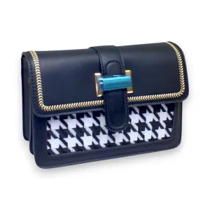 Black Houndstooth Pattern Mini Crossbody Bag