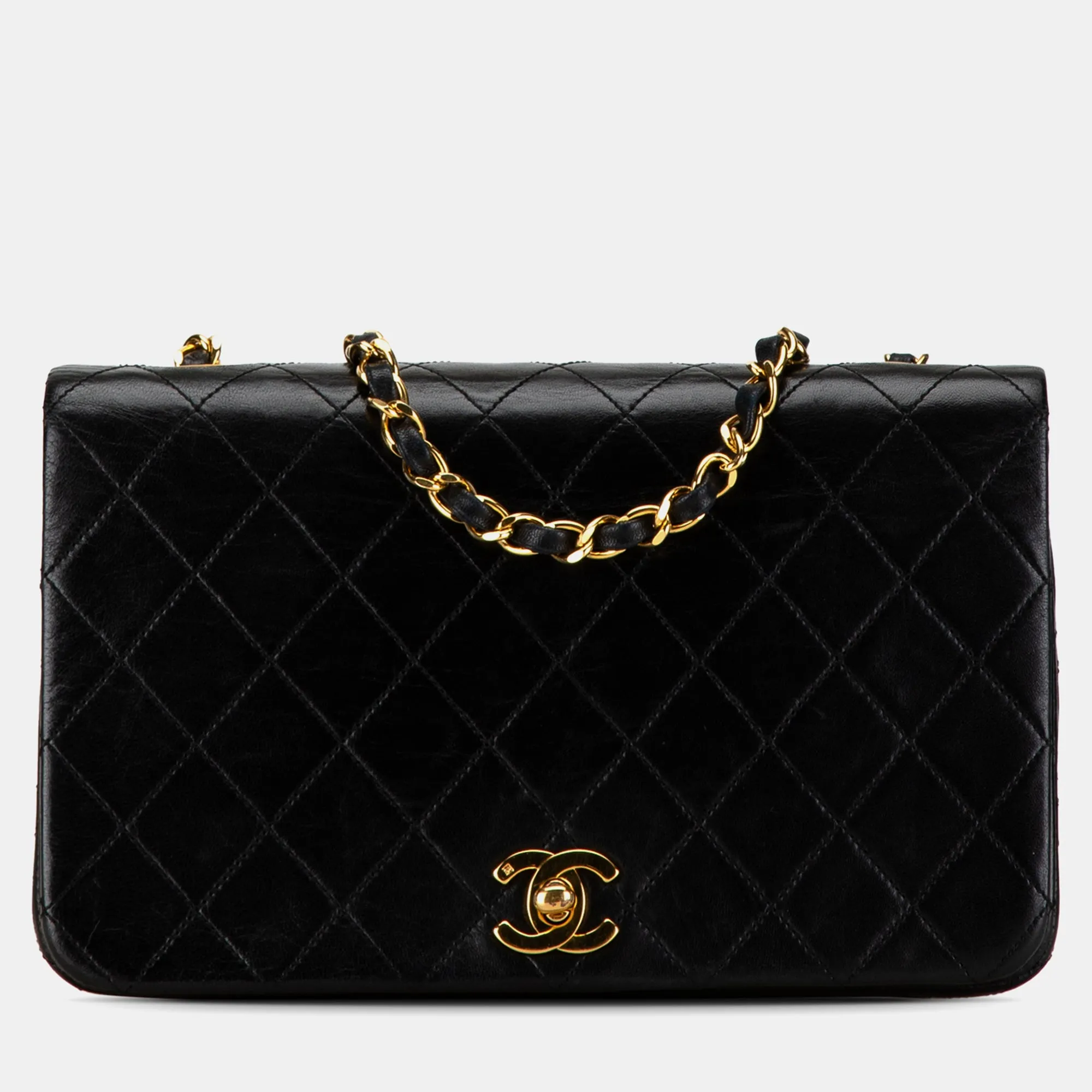 Black Lambskin Leather CC Quilted Full Flap Bag