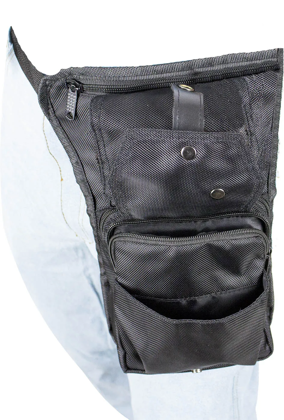 Black Textile Multi Pocket Thigh Bag with Gun Pocket