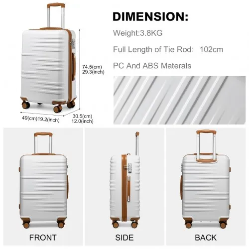 British Traveller 28-Inch Hard Shell Suitcase - Lightweight, Durable, Scratch-Resistant with TSA Lock - White