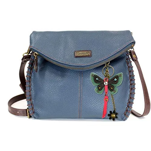 Chala Charming Crossbody Bag - Flap Top and Metal Key Charm in Navy Blue, Cross-Body or Shoulder Purse