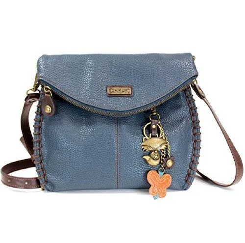 Chala Charming Crossbody Bag - Flap Top and Metal Key Charm in Navy Blue, Cross-Body or Shoulder Purse