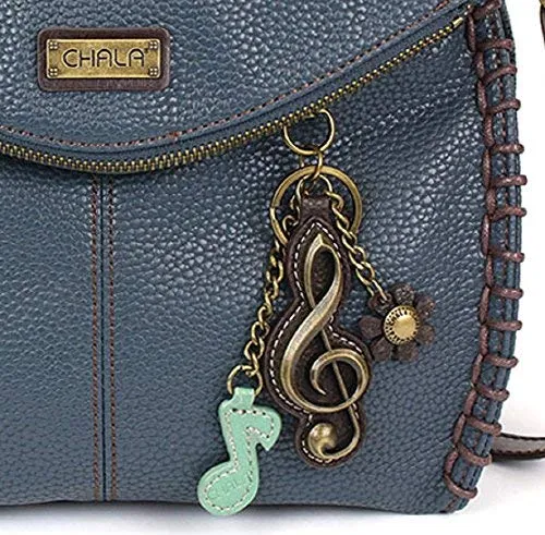 Chala Charming Crossbody Bag - Flap Top and Metal Key Charm in Navy Blue, Cross-Body or Shoulder Purse