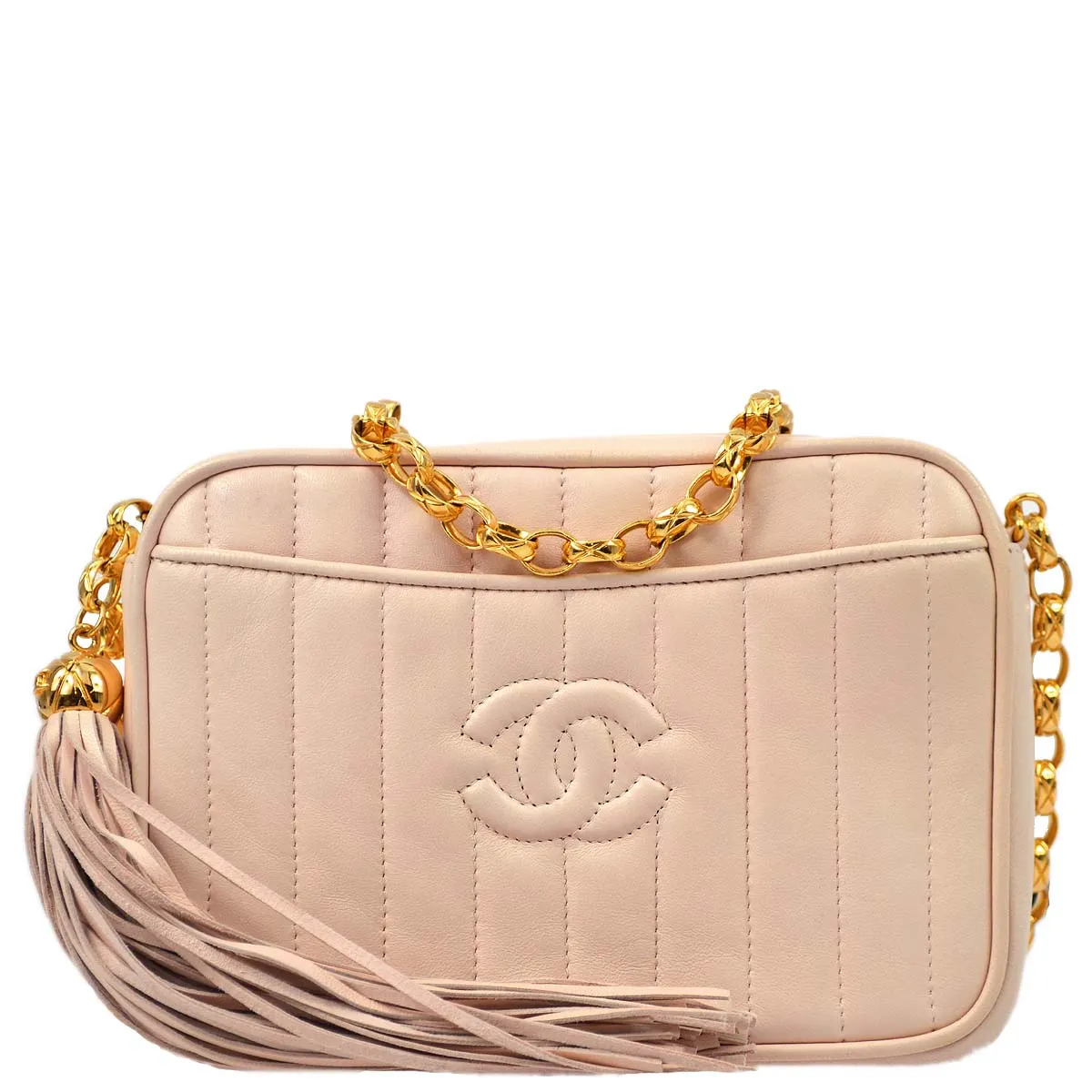 Chanel 1991-1994 Pink Lambskin Mini Vertical Pocket Camera Bag