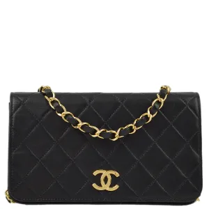 Chanel 2000-2001 Black Lambskin Pushlock Mini Full Flap Shoulder Bag