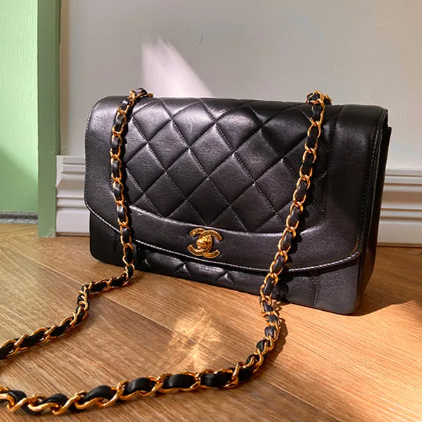 CHANEL Around 1992 Made Diana Flap Chain Bag 25Cm Black