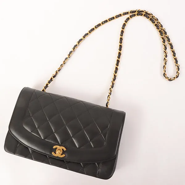 CHANEL Around 1992 Made Diana Flap Chain Bag 25Cm Black