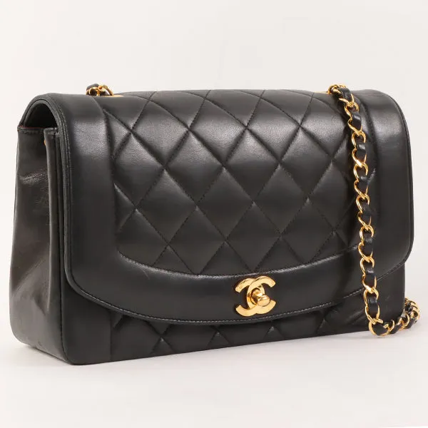 CHANEL Around 1992 Made Diana Flap Chain Bag 25Cm Black