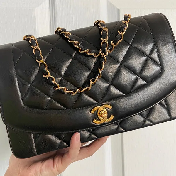 CHANEL Around 1992 Made Diana Flap Chain Bag 25Cm Black