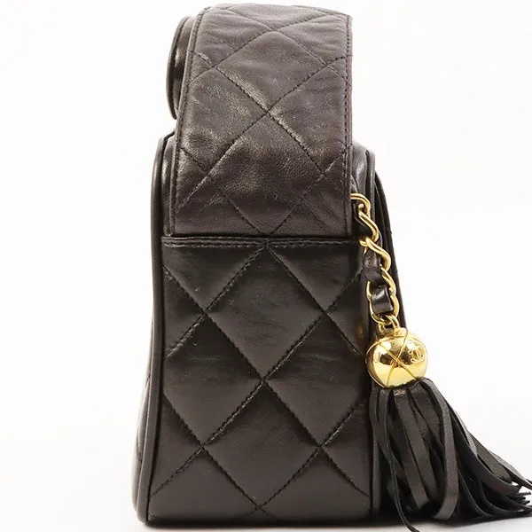 Chanel Around 1995 Made Cc Mark Fringe Shoulder Bag Black