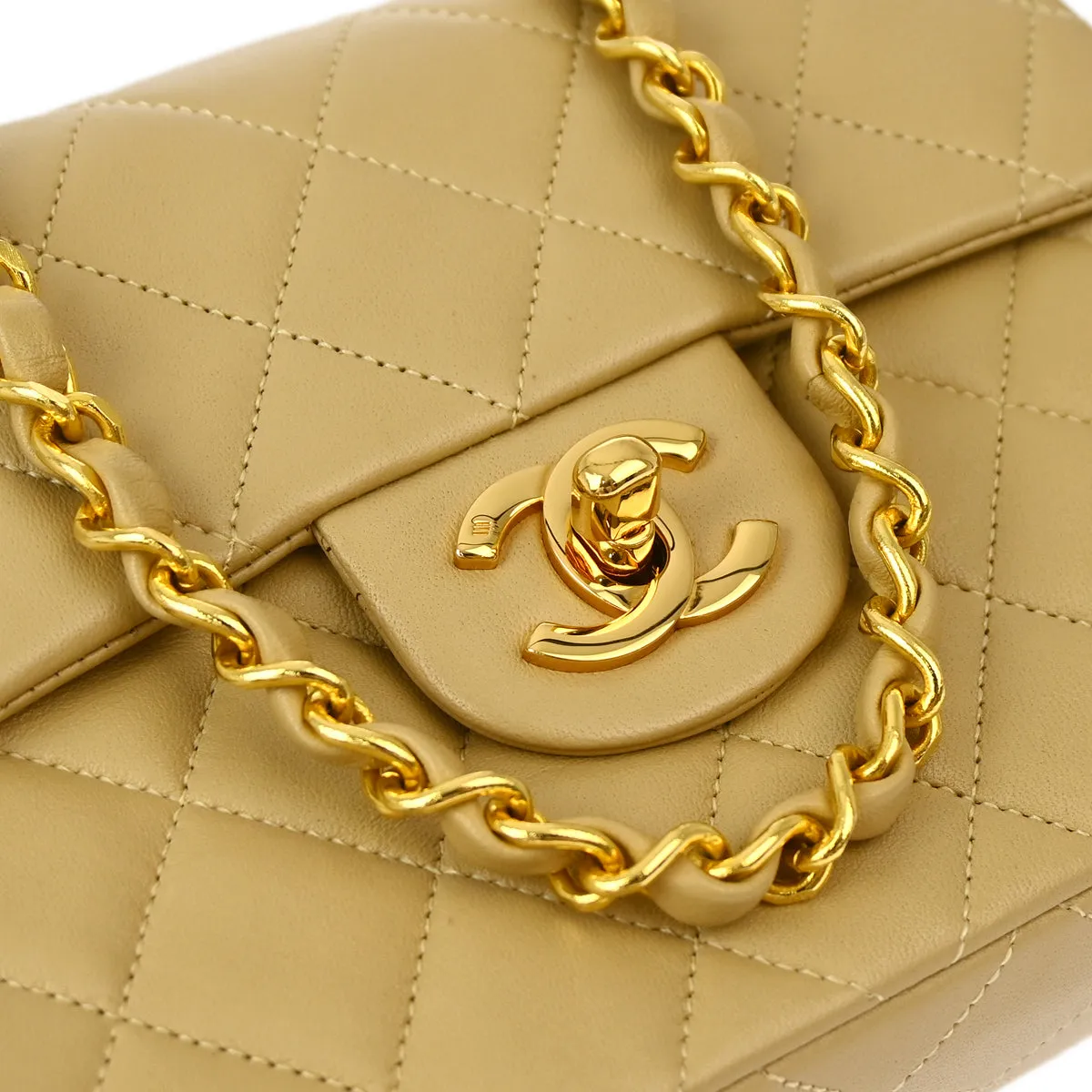 Chanel * Beige Lambskin Mini Square Flap Shoulder Bag 17