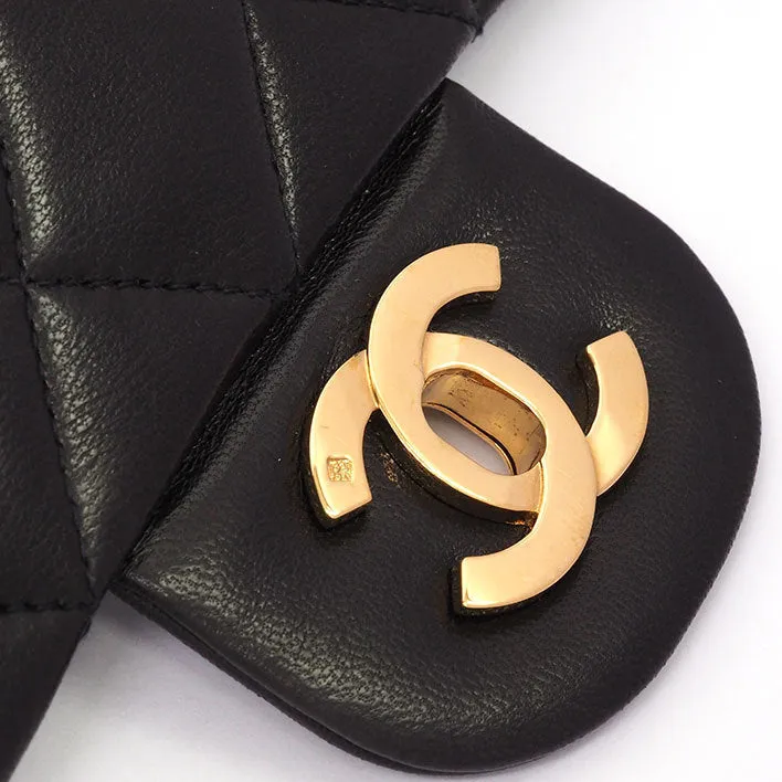 Chanel Classic Double Flap 25 Shoulder Bag Medium Black Quilted Lambskin Vintage