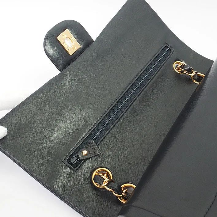 Chanel Classic Double Flap 25 Shoulder Bag Medium Black Quilted Lambskin Vintage