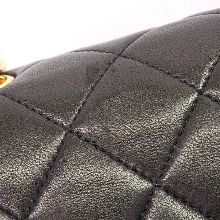 Chanel Classic Double Flap 25 Shoulder Bag Medium Black Quilted Lambskin Vintage