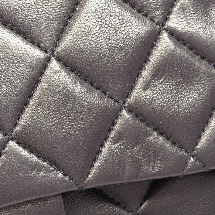 Chanel Classic Double Flap 25 Shoulder Bag Medium Black Quilted Lambskin Vintage
