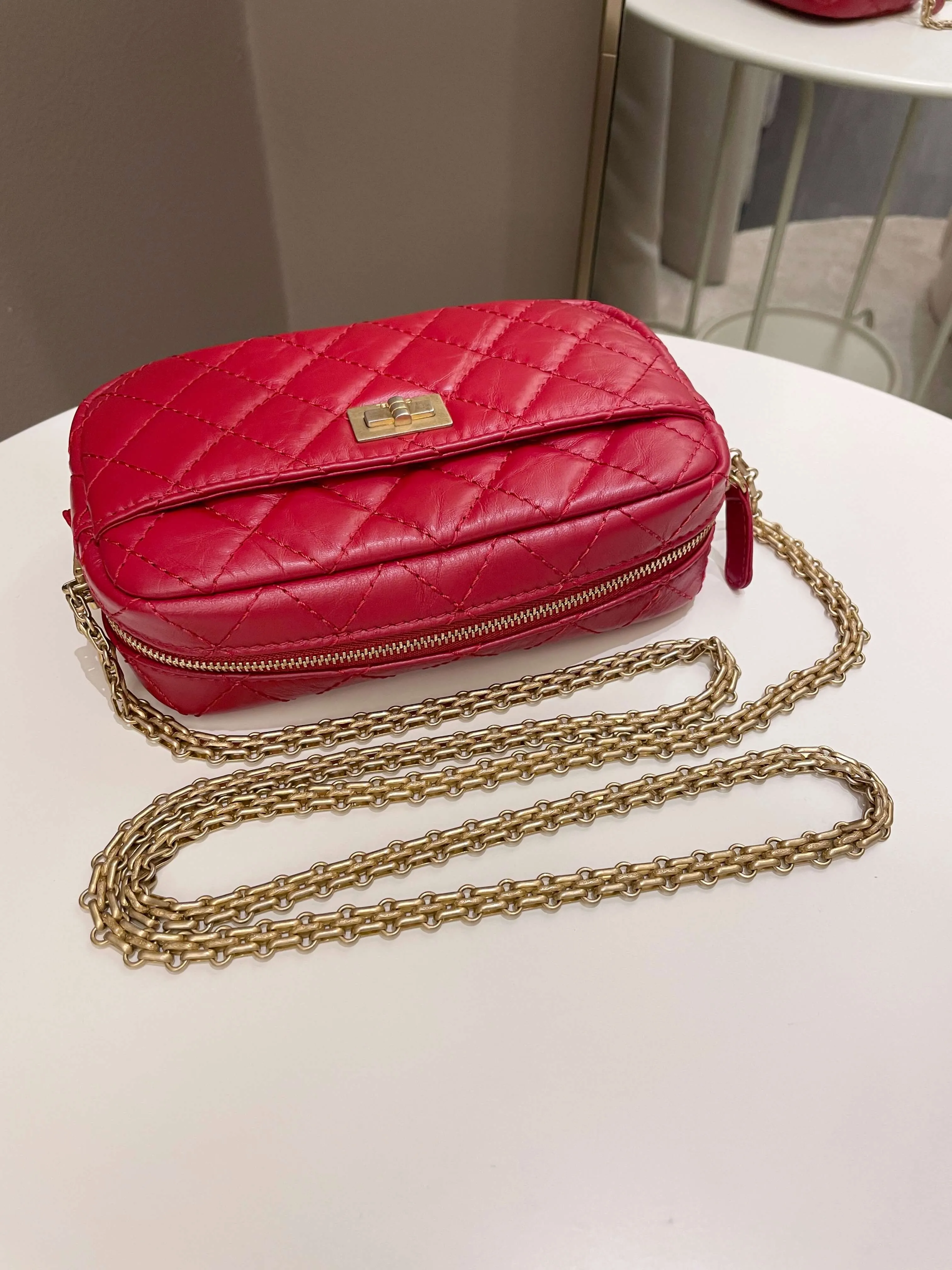 Chanel Quilted 2.55 Reissue Camera Bag Red Aged Calfskin