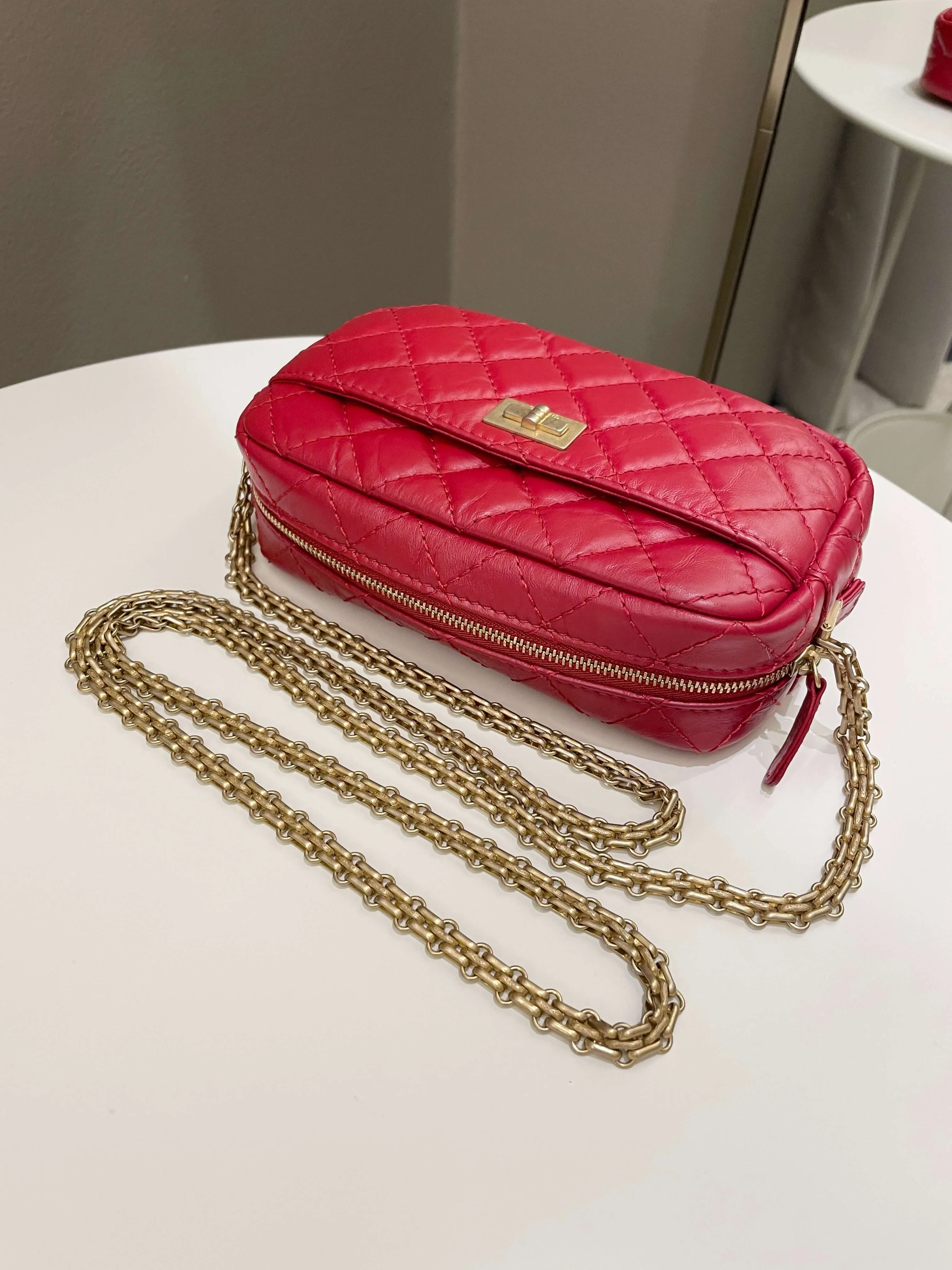 Chanel Quilted 2.55 Reissue Camera Bag Red Aged Calfskin