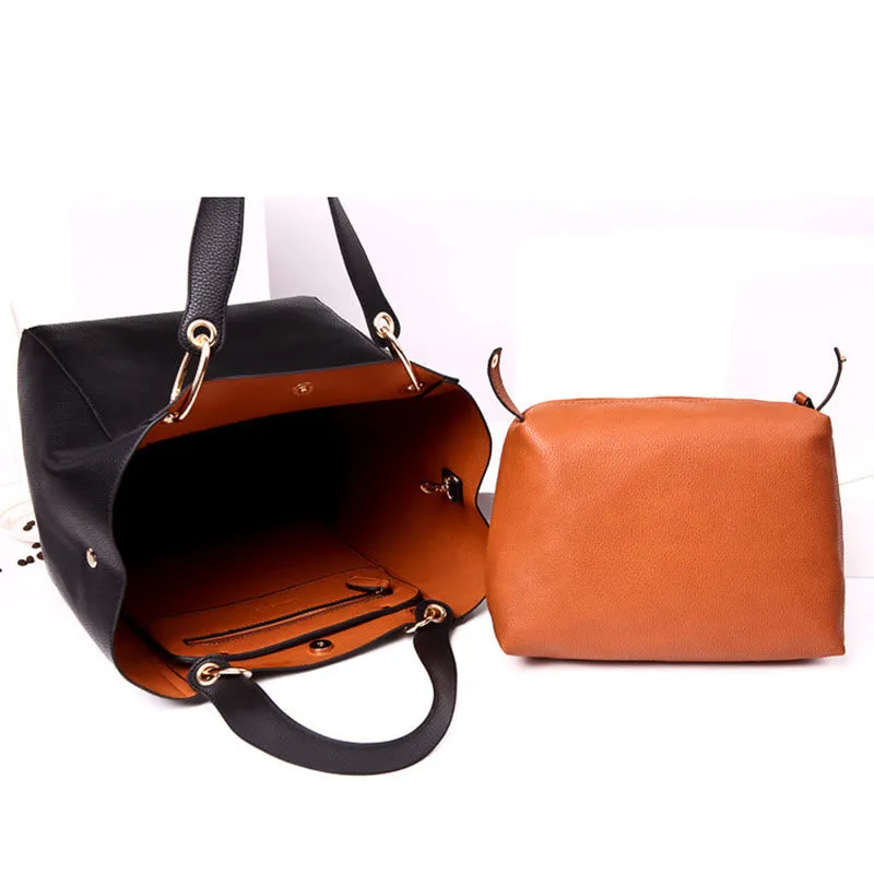 Classic Tote For Women Plain Color Office Work Commuter Bag Set