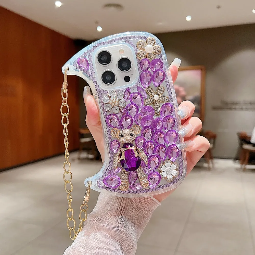 Colorful Diamond Phone Case With Metal Chain Strap - iPhone 13 Pro Max