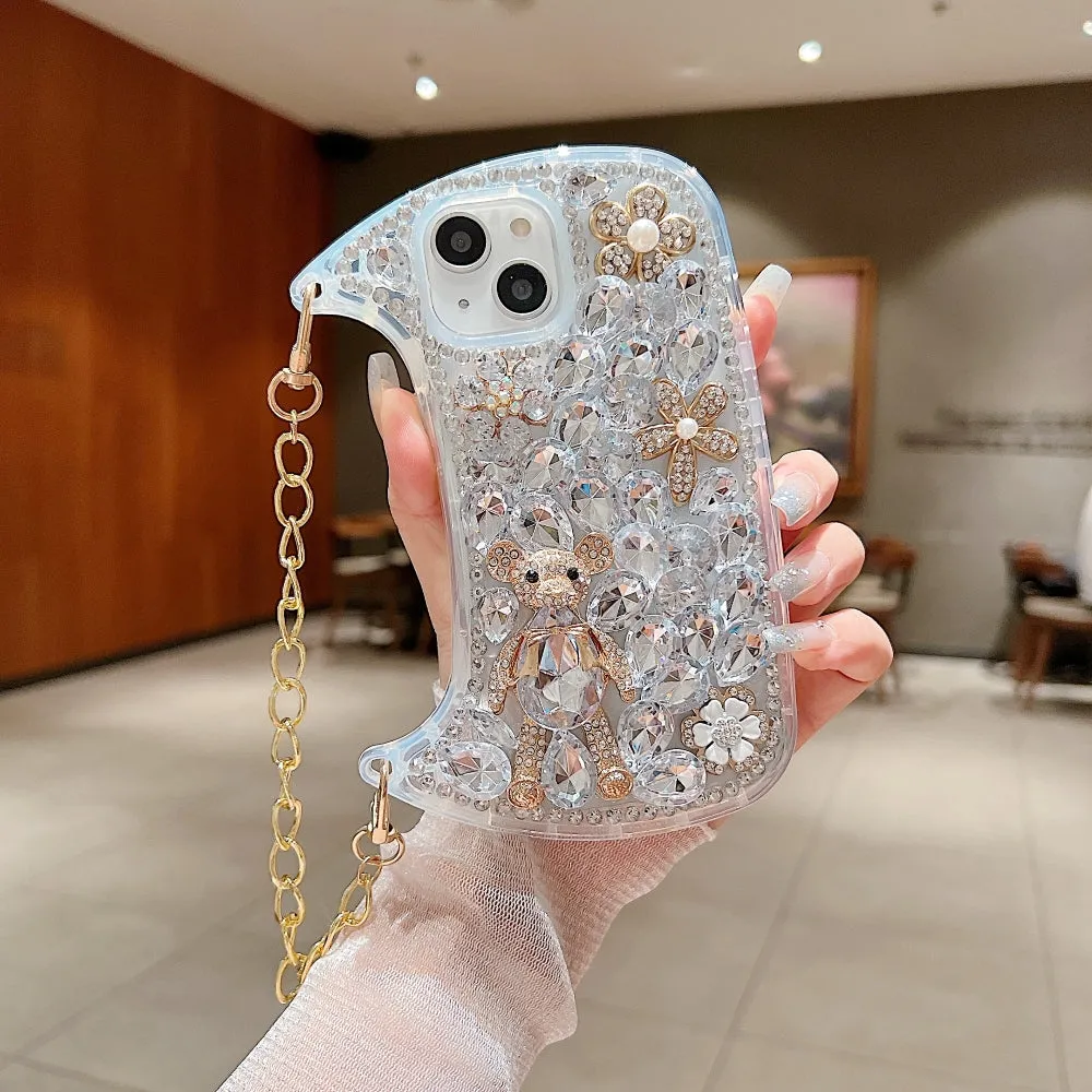 Colorful Diamond Phone Case With Metal Chain Strap - iPhone 13 Pro Max