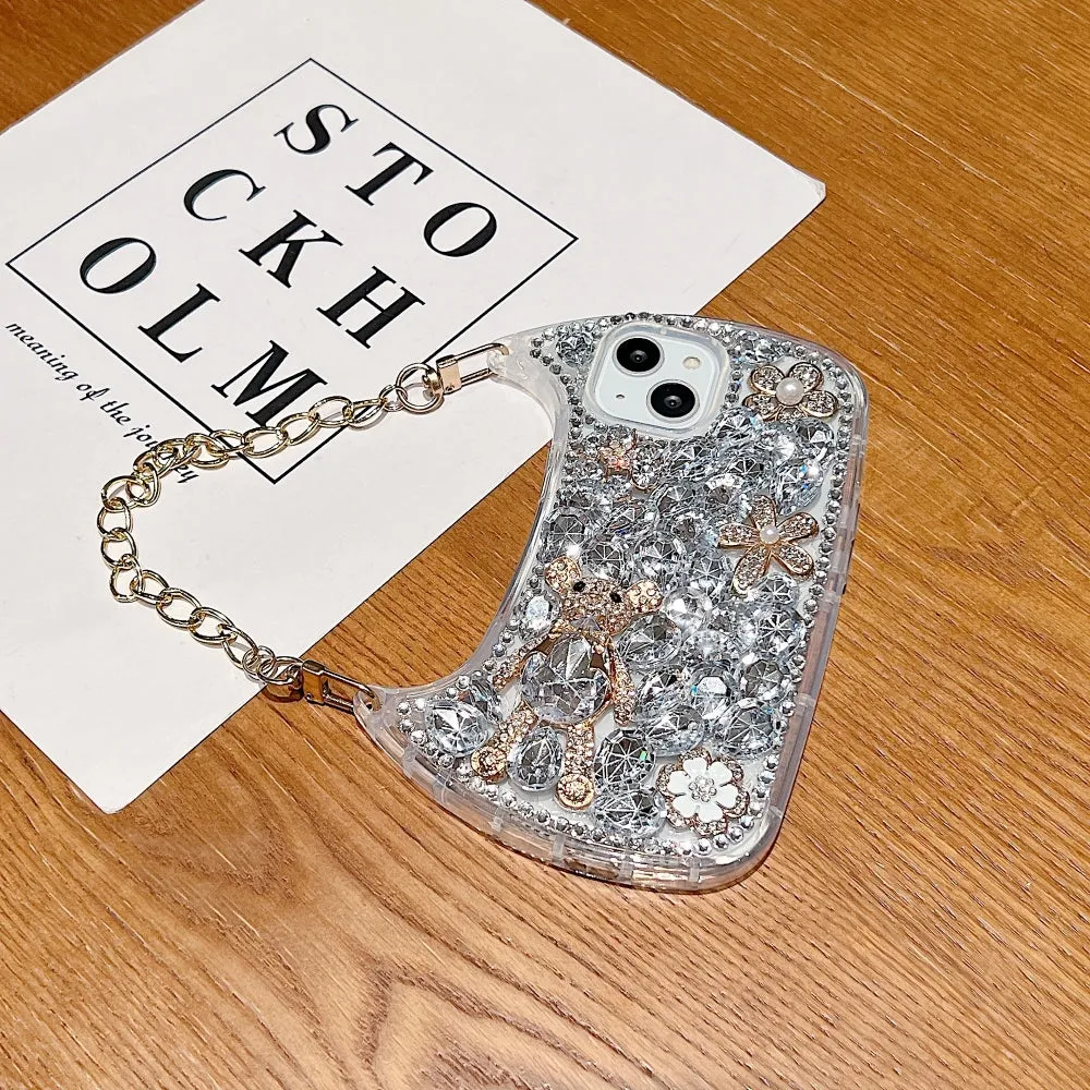 Colorful Diamond Phone Case With Metal Chain Strap - iPhone 13 Pro Max