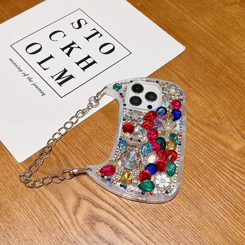 Colorful Diamond Phone Case With Metal Chain Strap - iPhone 13 Pro Max