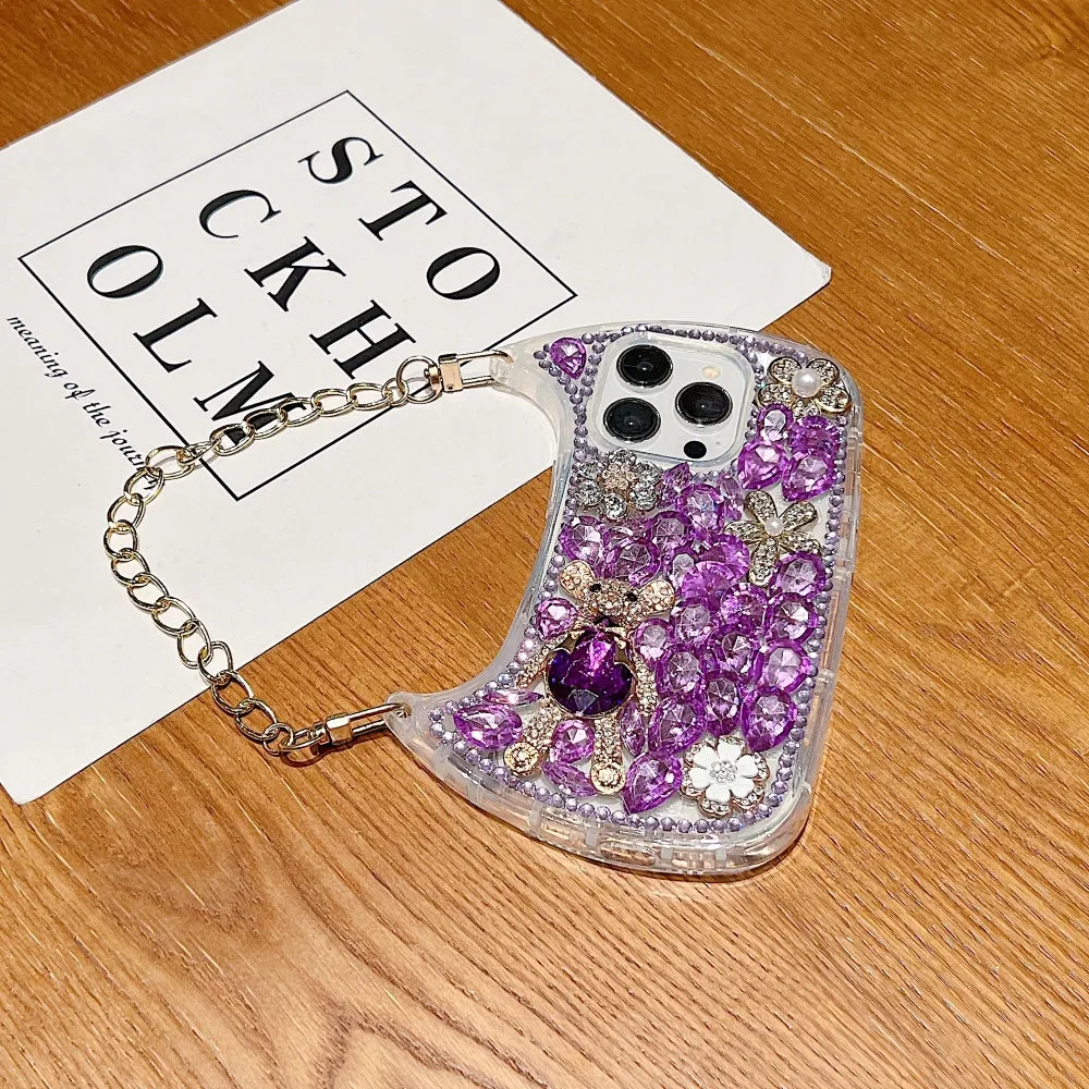 Colorful Diamond Phone Case With Metal Chain Strap - iPhone 13 Pro Max