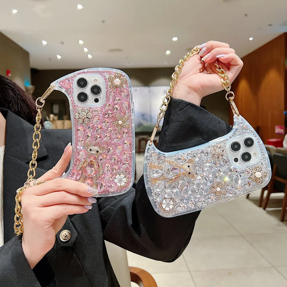 Colorful Diamond Phone Case With Metal Chain Strap - iPhone 13 Pro Max
