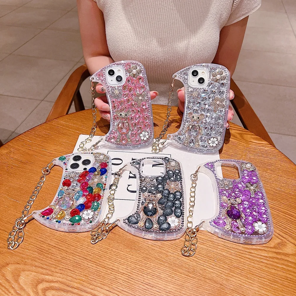 Colorful Diamond Phone Case With Metal Chain Strap - iPhone 13 Pro Max