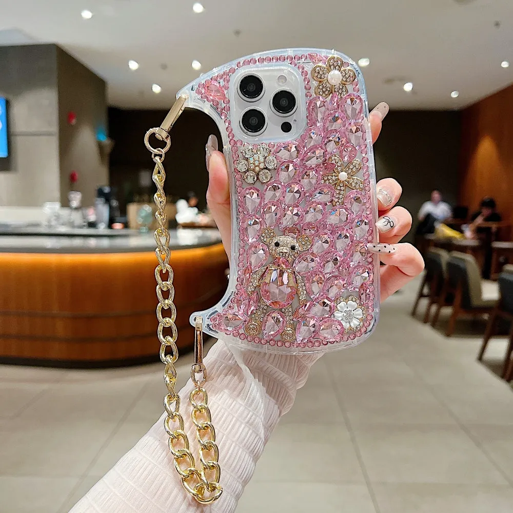 Colorful Diamond Phone Case With Metal Chain Strap - iPhone 13 Pro Max