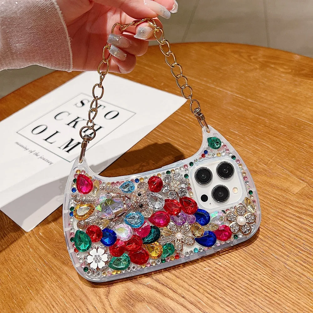 Colorful Diamond Phone Case With Metal Chain Strap - iPhone 13 Pro Max